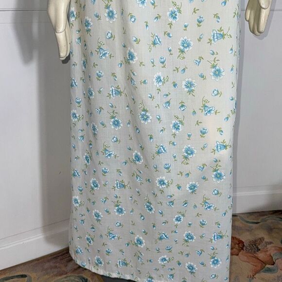 Vintage Amy Sue Blue Floral Prairie Long Sleeveless Nightgown Size Medium - Picture 7 of 15